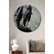 Siyah Beyaz Kartal Sulu Boya Görünümlü Dekoratif Ahşap Ev/işyeri/ofis Yuvarlak Tablo