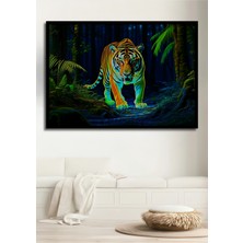Çerçeve Görünümlü Neon Kaplan Orman Yağlı Boya Görünümlü Dekoratif Ahşap Ev/işyeri/ofis Kare Tablo