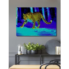 Neon Leopar Ormanı Yağlı Boya Görünümlü Ev/işyeri/ofis Dekoratif Ahşap Kare Tablo