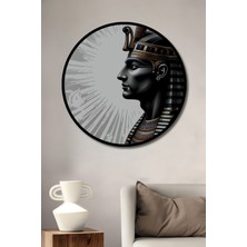 Çerçeve Görünümlü Antik Mısır Firavun Kara Kalem Görünümlü Dekoratif Ahşap Ofis Yuvarlak Tablo