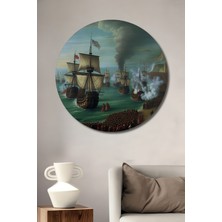 Muhteşem Donanma Yağlı Boya Görünümlü Dekoratif Ahşap Ev/işyeri/ofis Yuvarlak Tablo