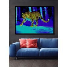 Çerçeve Görünümlü Neon Leopar Ormanı Yağlı Boya Görünümlü Ev/işyeri/ofis Dekoratif Ahşap Kare Tablo