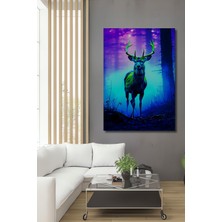 Neon Ormanındaki Ihtişamlı Geyik Yağlı Boya Görünümlü Dekoratif Ahşap Ev/işyeri/ofis Kare Tablo