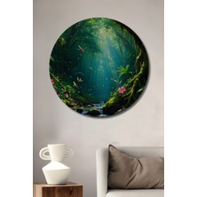 Tropikal Orman Rüyası Sulu Boya Görünümlü Dekoratif Ahşap Ev/işyeri/ofis Yuvarlak Tablo