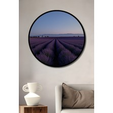 Çerçeve Görünümlü Provence Lavanta Tarlası Yağlı Boya Görünümlü Dekoratif Ahşap Ofis Yuvarlak Tablo