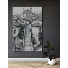 Istanbul Rüyası Kara Kalem Görünümlü Dekoratif Ahşap Ev/işyeri/ofis Kare Tablo