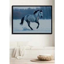 Çerçeve Görünümlü Kar Beyaz Atı Yağlı Boya Görünümlü Dekoratif Ahşap Ev/işyeri/ofis Kare Tablo