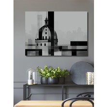 Minimalist Şehir Manzarası Kara Kalem Görünümlü Dekoratif Ahşap Ev/işyeri/ofis Kare Tablo