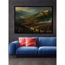 Çerçeve Görünümlü Epik Savaş Alanı Yağlı Boya Görünümlü Dekoratif Ahşap Ev/işyeri/ofis Kare Tablo