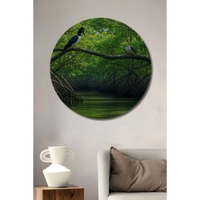 Mangrov Ormanında Kuşlar Pastel Boya Görünümlü Dekoratif Ahşap Ev/işyeri/ofis Yuvarlak Tablo