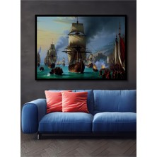 Çerçeve Görünümlü Yağlı Boya Görünümlü Deniz Savaşı Dekoratif Ahşap Ev/işyeri/ofis Kare Tablo