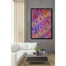 Çerçeve Görünümlü Neon Işıklar Altında Müzik Notaları Modern Sanat Dekoratif Ahşap Ofis Kare Tablo