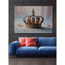 Altın Taç Yağlı Boya Görünümlü Dekoratif Ahşap Ev/işyeri/ofis Kare Tablo