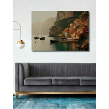 Italyan Sahili Yağlı Boya Görünümlü Dekoratif Ahşap Ev/işyeri/ofis Kare Tablo