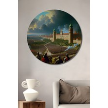 Muhteşem Kale Ordusu Yağlı Boya Görünümlü Dekoratif Ahşap Ev/işyeri/ofis Yuvarlak Tablo