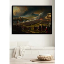 Çerçeve Görünümlü Destansı Savaş Alanı Yağlı Boya Görünümlü Dekoratif Ahşap Işyeri/ofis Kare Tablo