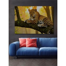 Ağaç Dalında Yağlı Boya Görünümlü Leopar Ev/işyeri/ofis Dekoratif Ahşap Kare Tablo