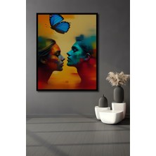 Çerçeve Görünümlü Kelebek Aşkı Yağlı Boya Görünümlü Dekoratif Ahşap Dekoratif Ofis Kare Tablo