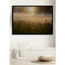 Çerçeve Görünümlü Altın Işık Hüzmeleri Sulu Boya Görünümlü Dekoratif Ahşap Işyeri/ofis Kare Tablo