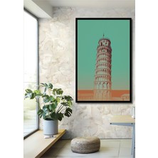 Çerçeve Görünümlü Pisa Kulesi Retro Yağlı Boya Görünümlü Dekoratif Ahşap Ev/işyeri/ofis Kare Tablo