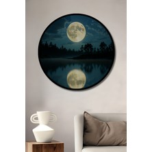 Çerçeve Görünümlü Göl Aynasında Dolunay Manzarası Dekoratif Ahşap Ev/işyeri/ofis Yuvarlak Tablo
