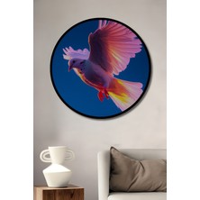 Çerçeve Görünümlü Uçan Beyaz Güvercin Yağlı Boya Görünümlü Dekoratif Ahşap Ofis Yuvarlak Tablo