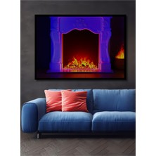 Çerçeve Görünümlü Neon Işıltılı Şömine Alevleri Modern Sanat Ofis Dekoratif Ahşap Kare Tablosu