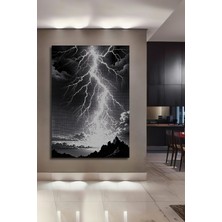 Siyah Beyaz Fırtına Kara Kalem Görünümlü Dekoratif Ahşap Ev/işyeri/ofis Kare Tablo