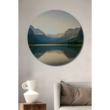 Huzurlu Göl Manzarası Yağlı Boya Görünümlü Dekoratif Ahşap Ev/işyeri/ofis Yuvarlak Tablo