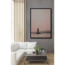 Çerçeve Görünümlü Kız Kulesi Istanbul Gün Batımı Sulu Boya Görünümlü Ahşap Ofis Kare Tablo