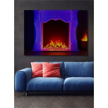 Neon Işıltılı Şömine Alevleri Modern Sanat Ev/işyeri/ofis Dekoratif Ahşap Kare Tablosu