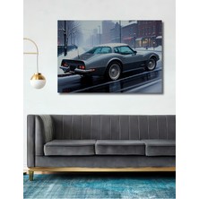 Kış Masalı Corvette Yağlı Boya Görünümlü Dekoratif Ahşap Ev/işyeri/ofis Kare Tablo