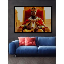 Çerçeve Görünümlü Tahtında Oturan Kral Yağlı Boya Görünümlü Dekoratif Ahşap Işyeri/ofis Kare Tablo