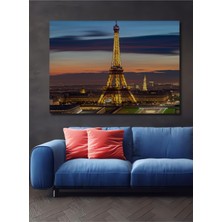 Eiffel Kulesi Paris Gün Batımı Yağlı Boya Görünümlü Dekoratif Ahşap Ev/işyeri/ofis Kare Tablo