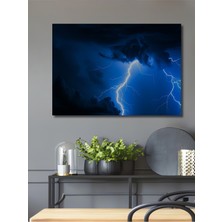 Elektrik Mavisi Fırtına Yağlı Boya Görünümlü Dekoratif Ahşap Ev/işyeri/ofis Kare Tablo