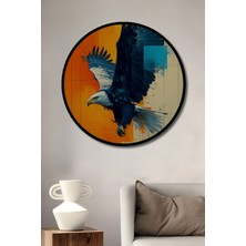 Çerçeve Görünümlü Soyut Modern Sanat Kartal Yağlı Boya Görünümlü Ahşap Ofis Yuvarlak Tablo