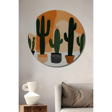 Modern Sanat Kaktüs Bahçesi Yağlı Boya Görünümlü Dekoratif Ahşap Ev/işyeri/ofis Yuvarlak Tablo