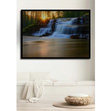 Çerçeve Görünümlü Şelale Altın Işıklar Dekoratif Ahşap Ev/işyeri/ofis Kare Tablo
