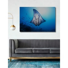 Nefes Kesen Manta Vatozu Yağlı Boya Görünümlü Dekoratif Ahşap Ev/işyeri/ofis Kare Tablo