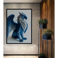 Çerçeve Görünümlü Mavi Kartal Griffin Dekoratif Ahşap Dekoratif Ev/işyeri/ofis Kare Tablo