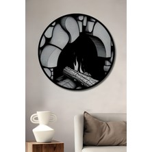 Çerçeve Görünümlü Kara Kalem Şömine Başı Odun Ateşi Ev/işyeri/ofis Dekoratif Ahşap Yuvarlak Tablosu