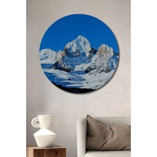Buzul Dağı Yağlı Boya Görünümlü Dekoratif Ahşap Ev/işyeri/ofis Yuvarlak Tablo