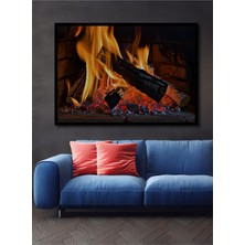 Çerçeve Görünümlü Şömine Ateşi Yağlı Boya Görünümlü Dekoratif Ahşap Ev/işyeri/ofis Kare Tablo
