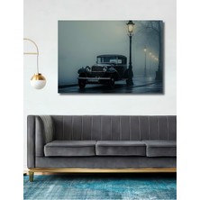 Nostaljik Sisli Şehir Arabası Yağlı Boya Görünümlü Dekoratif Ahşap Ev/işyeri/ofis Kare Tablo