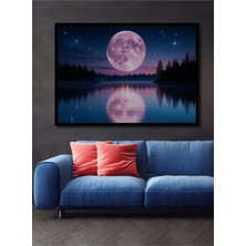 Çerçeve Görünümlü Pembe Dolunay Gölü Yağlı Boya Görünümlü Dekoratif Ahşap Ev/işyeri/ofis Kare Tablo