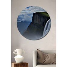 Sulu Boya Görünümlü Ihtişamlı Şelale Manzarası Dekoratif Ahşap Ev/işyeri/ofis Yuvarlak Tablo