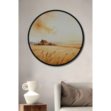 Çerçeve Görünümlü Altın Başaklar Sulu Boya Görünümlü Dekoratif Ahşap Ev/işyeri/ofis Yuvarlak Tablo