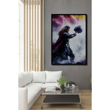 Çerçeve Görünümlü Thor Çekiç Fırtına Yağlı Boya Görünümlü Dekoratif Ahşap Ev/işyeri/ofis Kare Tablo