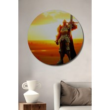 Altın Zırhlı Şövalye Yağlı Boya Görünümlü Ev/işyeri/ofis Dekoratif Ahşap Yuvarlak Tablo