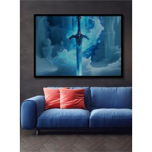 Çerçeve Görünümlü Buz Diyarı Efsanevi Kılıç Yağlı Boya Görünümlü Ofis Dekoratif Ahşap Kare Tablo